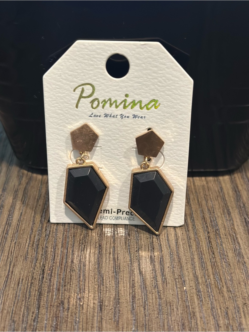Black Geometric Drop Earrings - Gold Trim